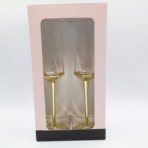 Rachel Zoe Geometric Gold Accent Champagne Flutes NIB Set of 2